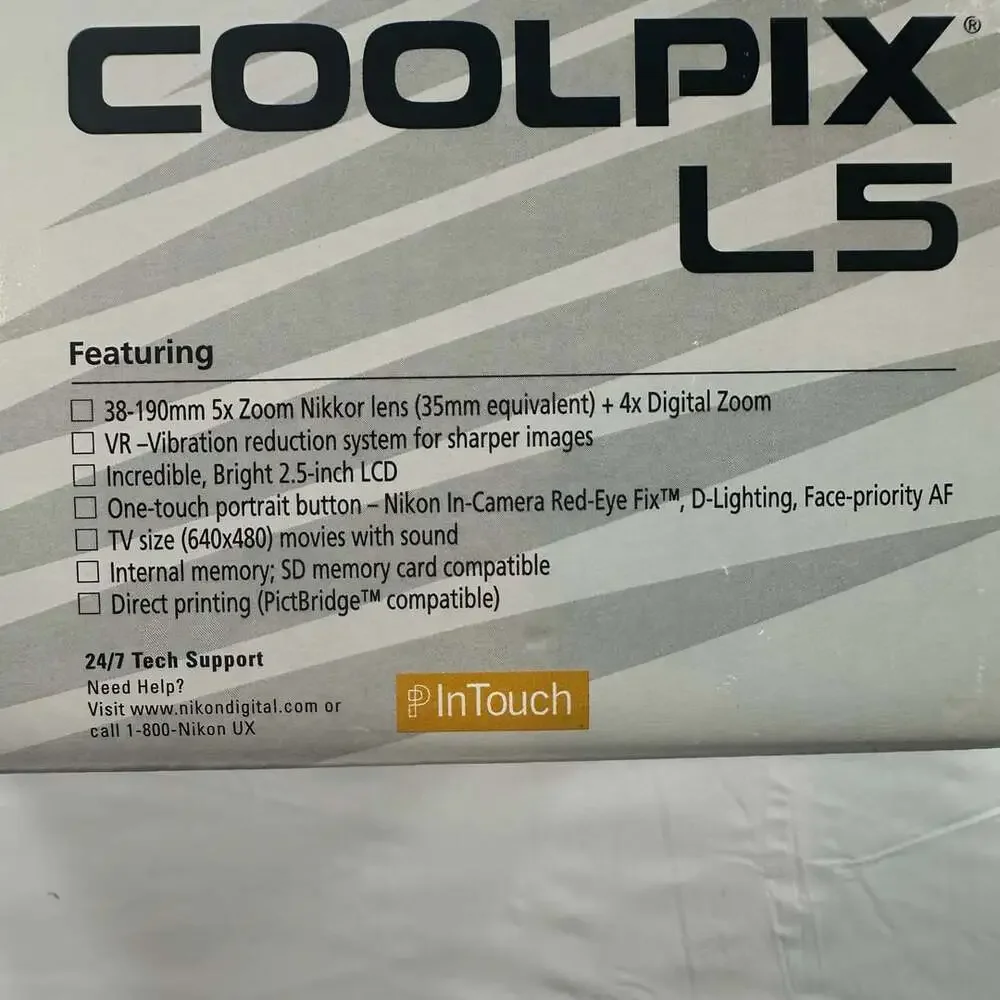 Nikon Coolpix L5 Silver 7.2MP 5X Optical Zoom Digital Camera VR Y2K with Box